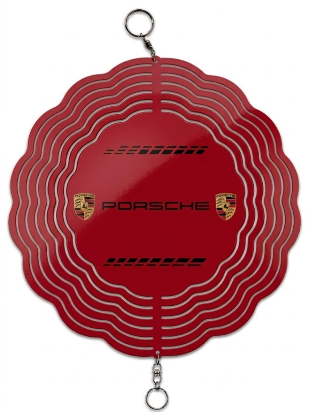 10" Porsche Logo Crest Kinetic Wind Spinner - Red Metal Hanging Yard Decor